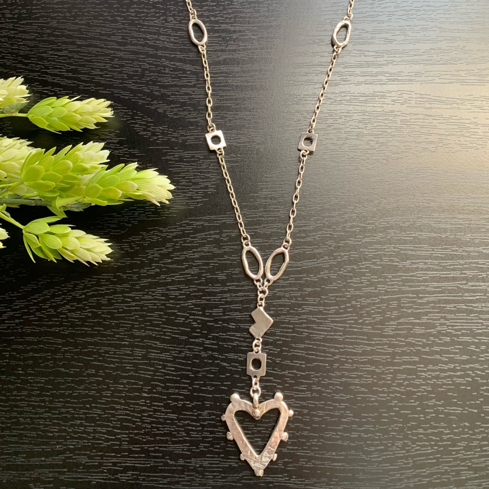 Vintage Chunky Long Heart Necklace Sterling Silver Artisan Statement Jewe…
